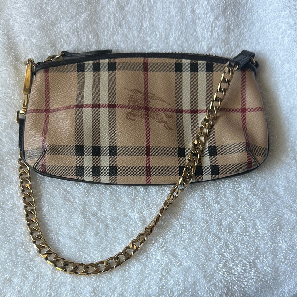 Plaid Clutch with Gold Chain